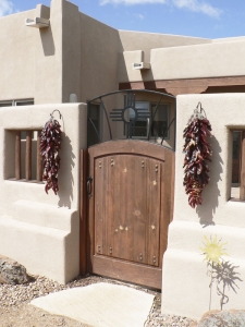 Entry Gates / 'Zia' Design / Forged & Welded Steel, Wood / Santa Fe, NM / Eldorado