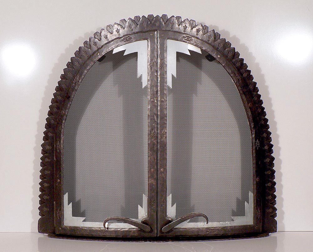 Ironwork / ‘Kiva’ Fireplace Screen Doors / Forged Steel & Tin