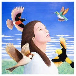 'Woman and Birds'   David Larson / 2025 / Acrylic on Panel / 22" x 22"